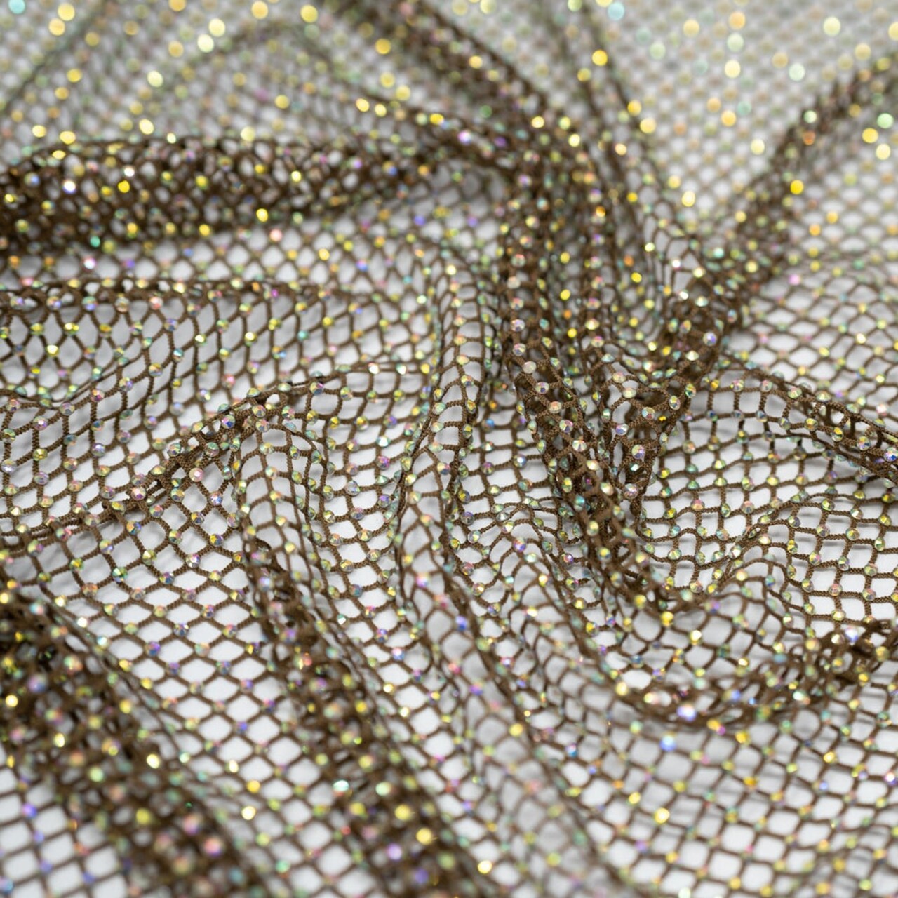 1 Yard Enigma Diamond Fishnet Fabric Rhinestone Embellished Stretch for Swimwear Couture 63 64 inch Width